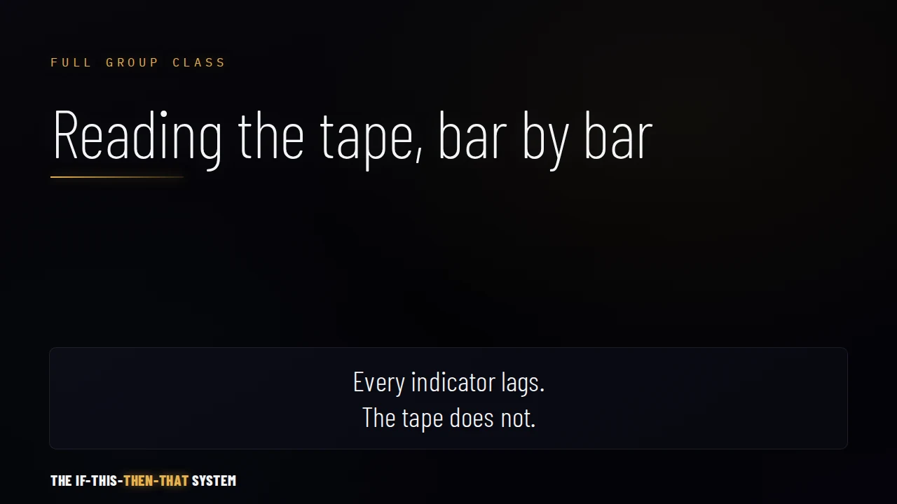 Full group class: how to read the tape, effort versus result, bar by bar